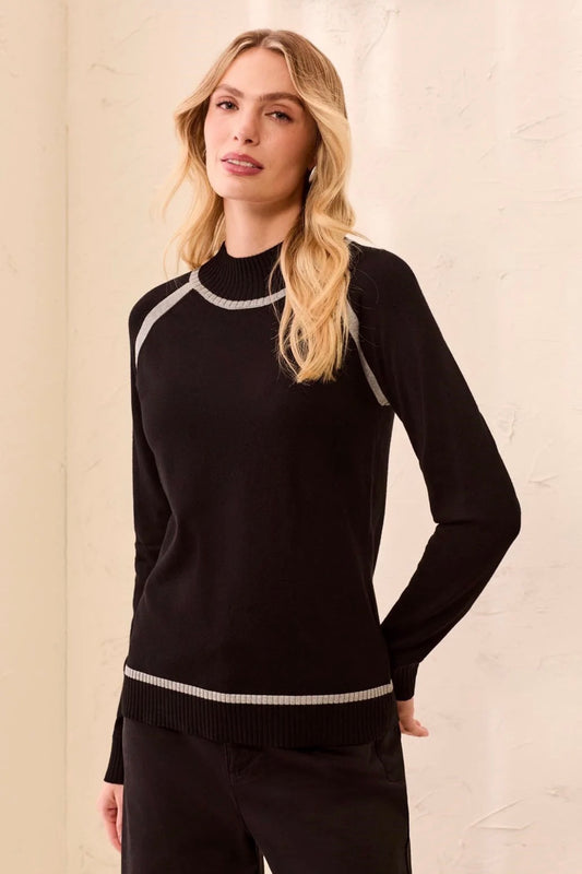 Tribal Ribbed Hem Mock Neck Sweater