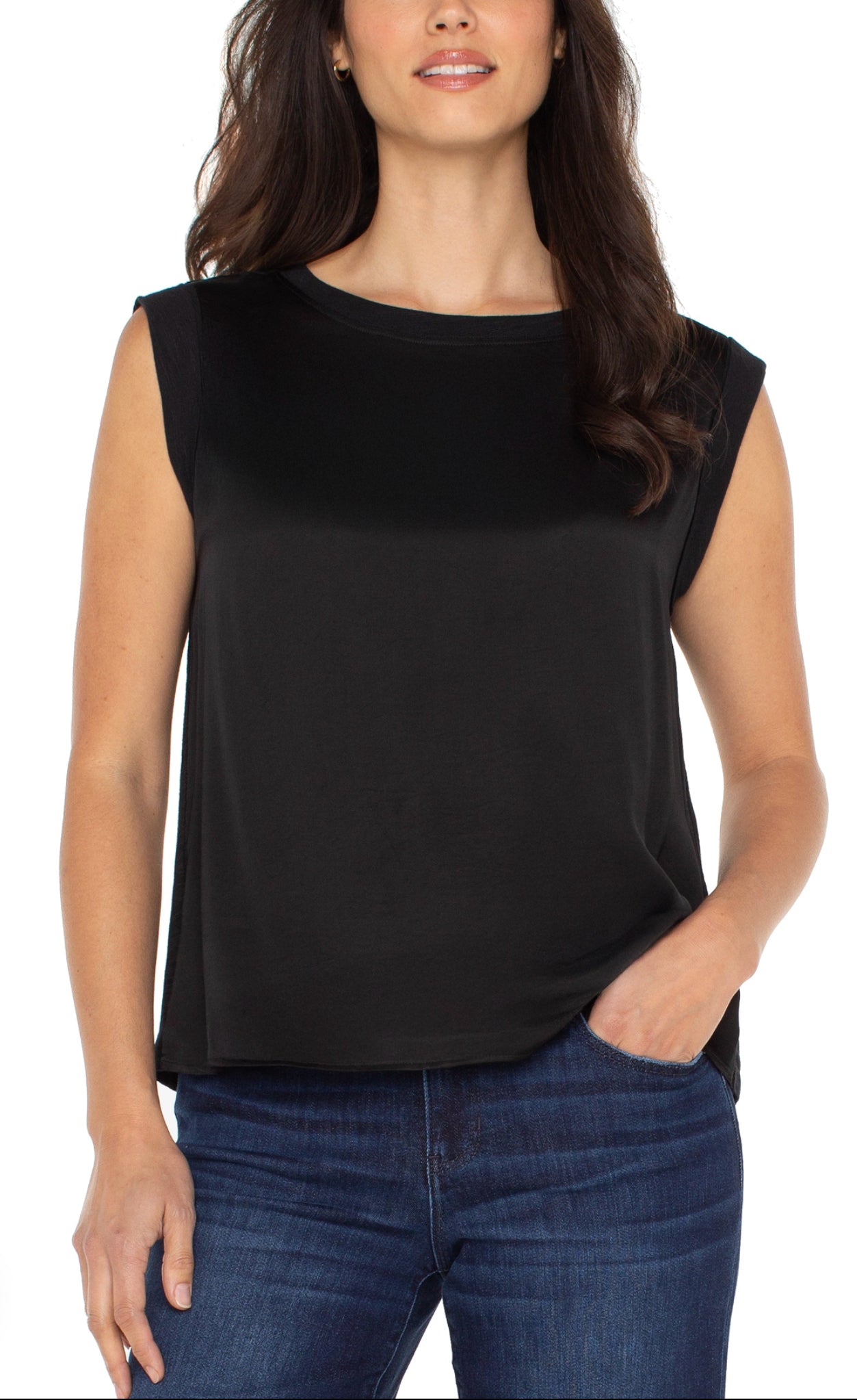 Liverpool Sleeveless Woven Top Black