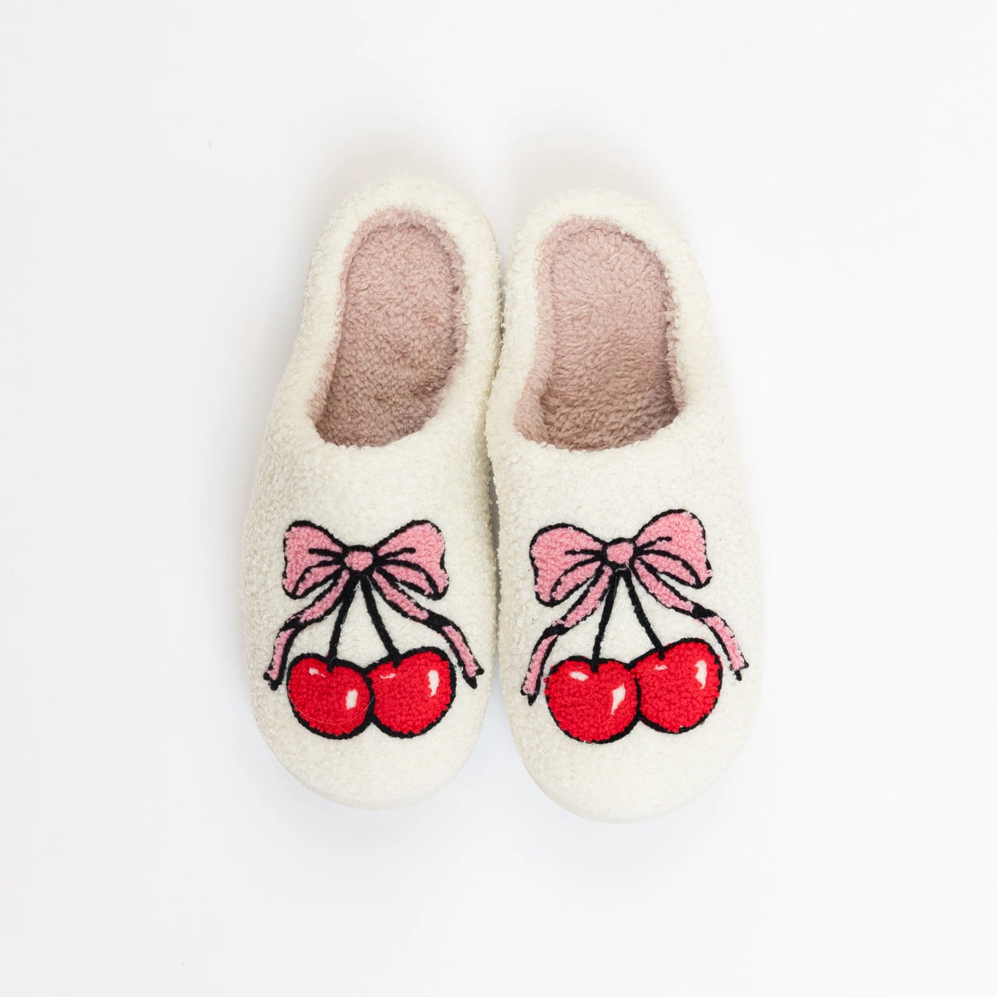 Lyla & Luxe Printed Sherpa Slides Cherry Bows