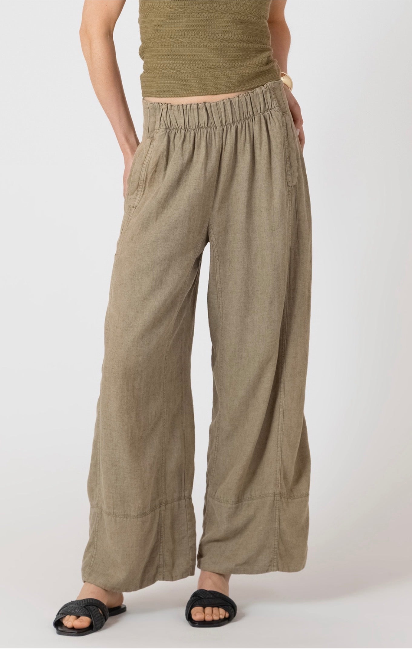 Dex Wide Leg Linen Pants Olive