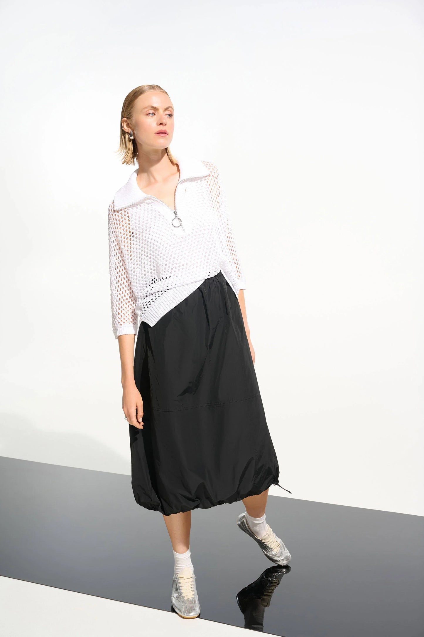 Joseph Ribkoff Vicscose Blend Boxy Sweater Knit With Zipped Neckline 261634