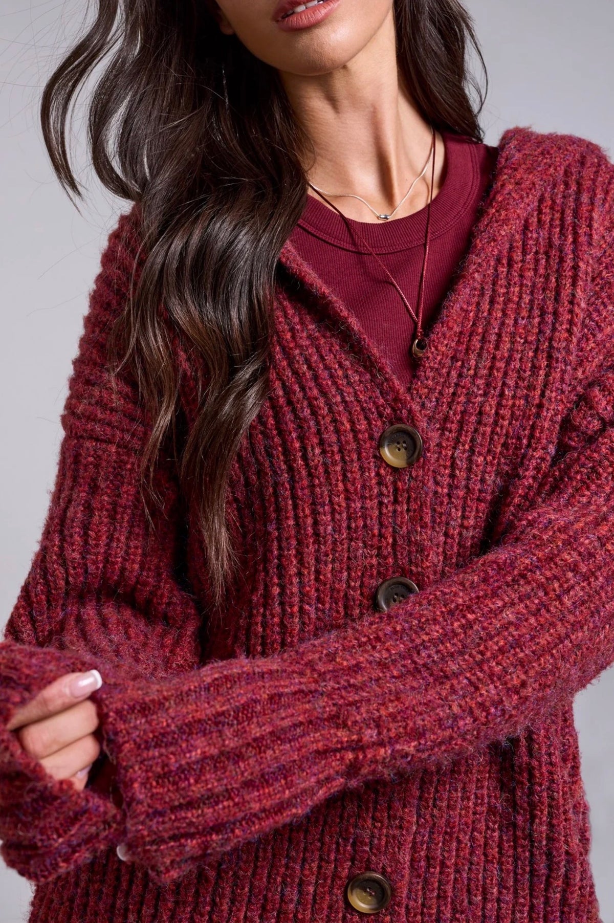 Tribal Blue Thread Oversized Knit Cardigan Pinot