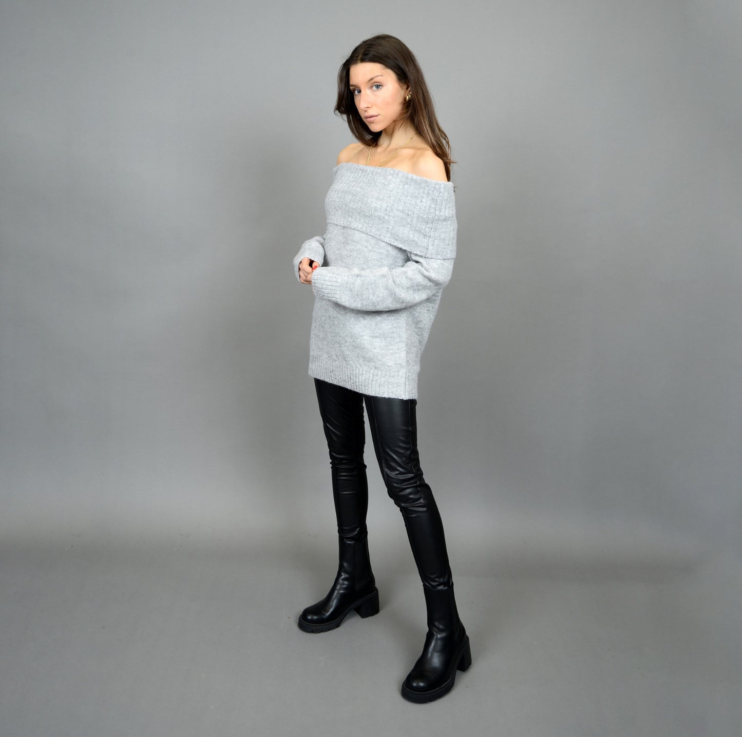 RD Style Pesla Off The Shoulder Sweater Grey