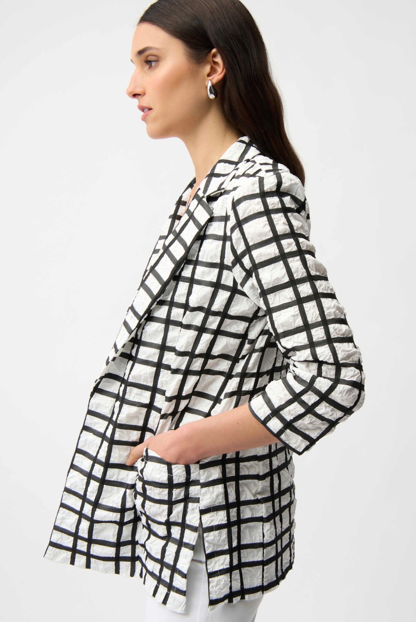 Joseph Ribkoff Jacquard Plaid Print Boxy Blazer With Notched Collar 261268