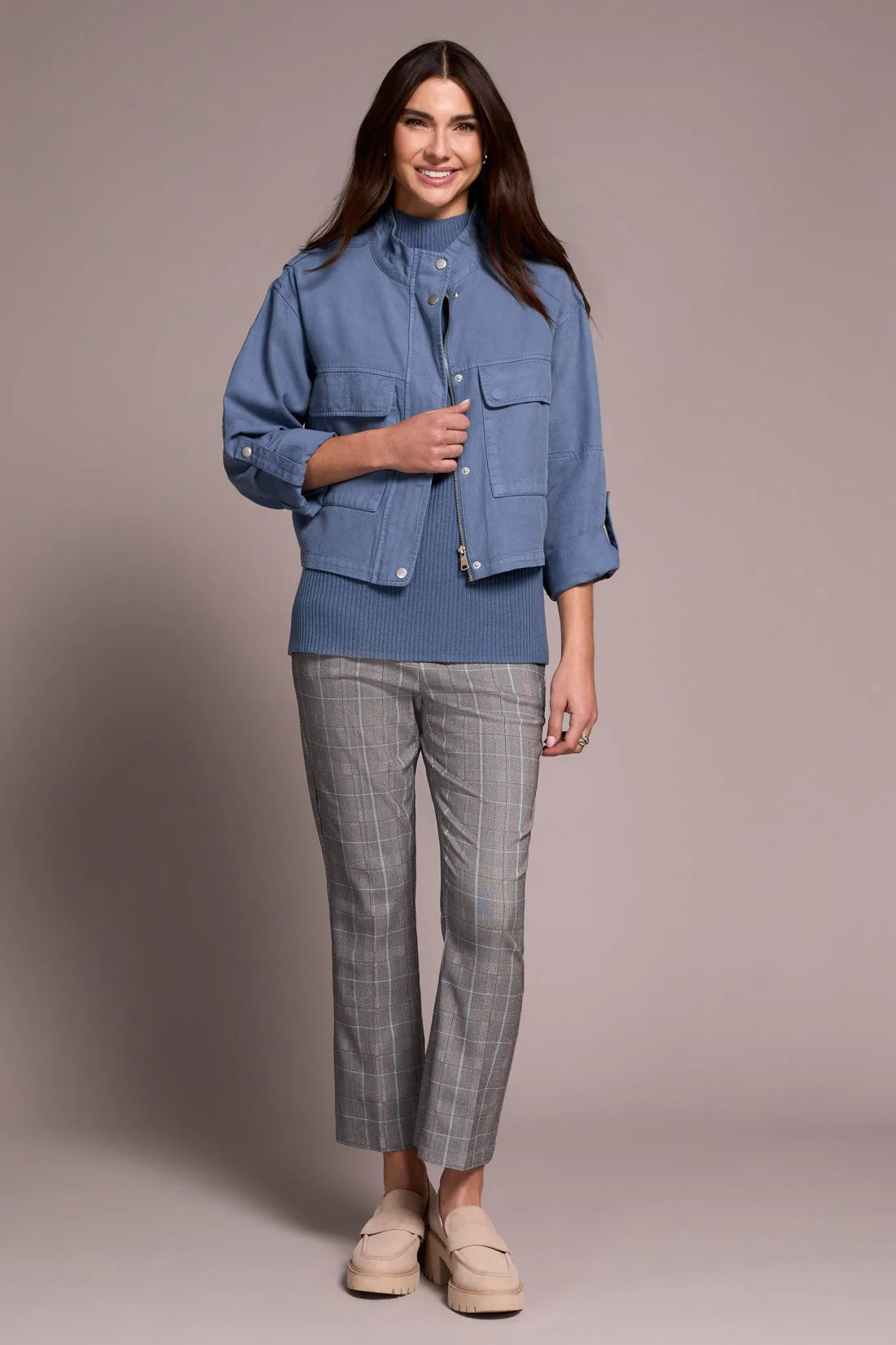 Tribal Twill Mock Neck Jacket Slate Blue