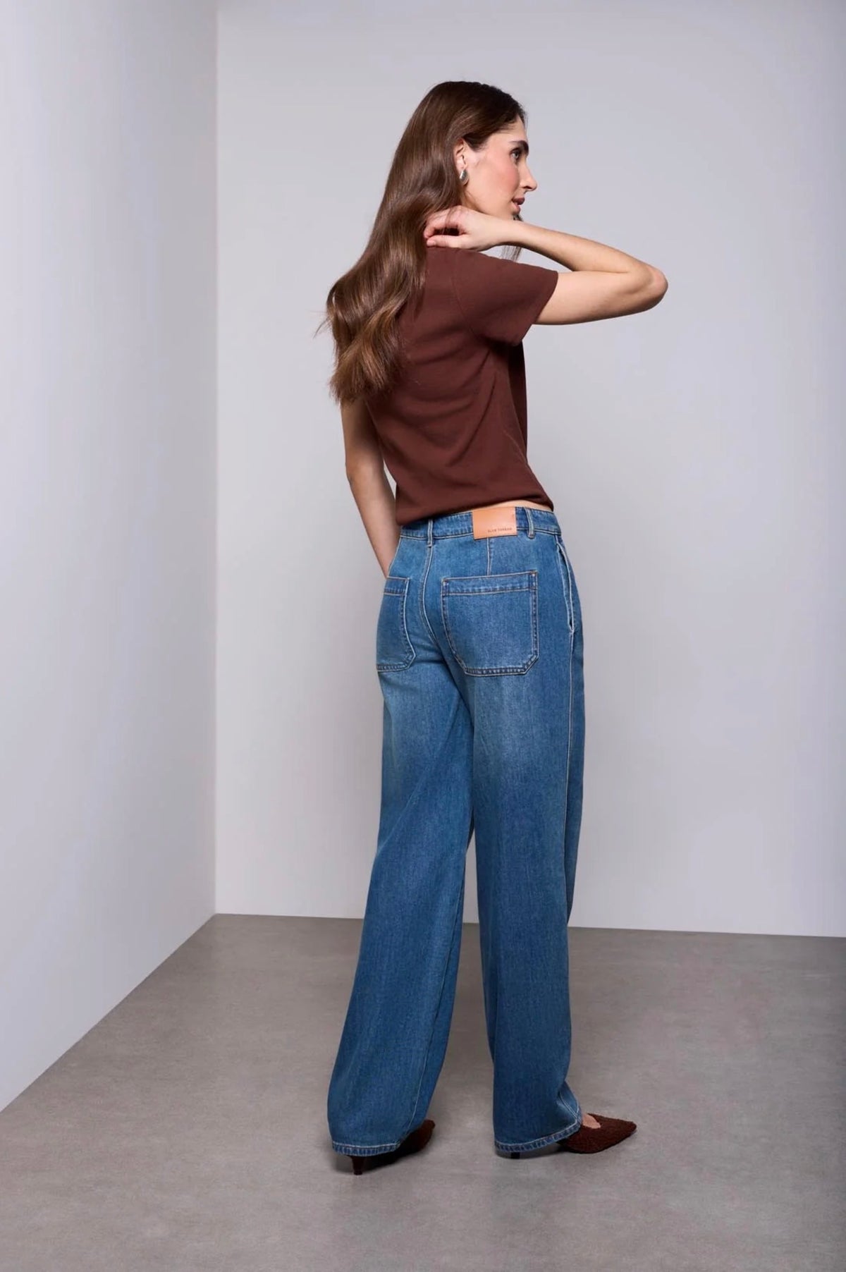 Tribal Blue Thread Cotton Ribbed Tee Brown