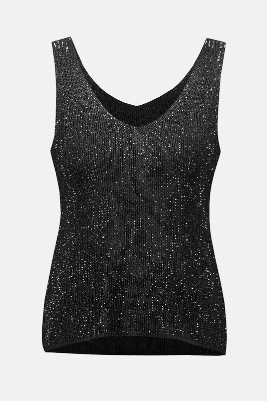 Joseph Ribkoff Metallic Knitted Camisole with Rhinestones Black