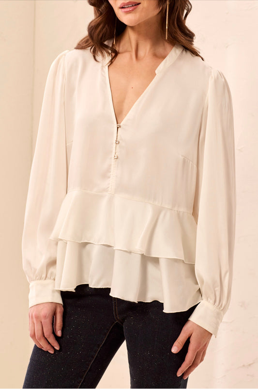 Tribal Tiered Hem Blouse Cream