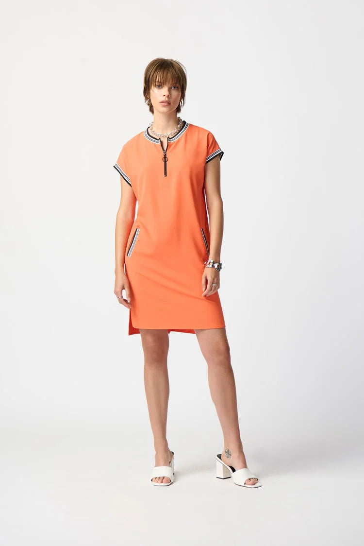 Joseph Ribkoff Woven Straight Dress With Rib Trimming Mandarin 241235