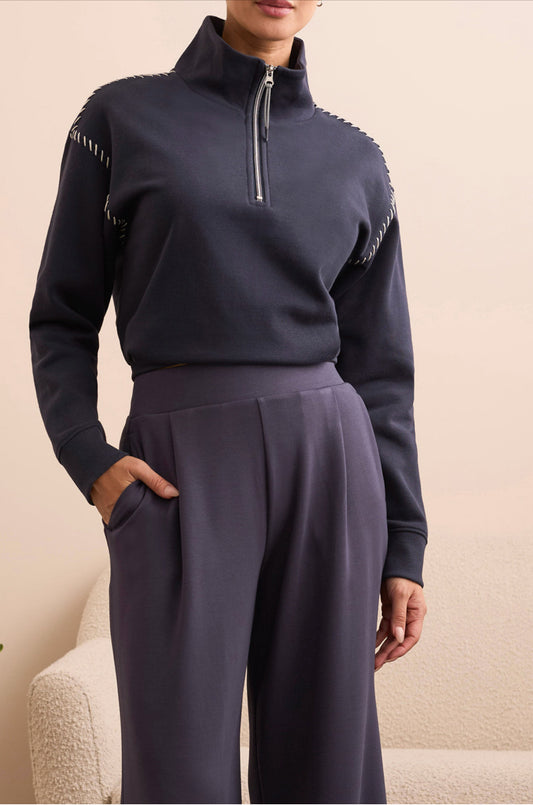 Tribal Funnel Neck Stitch Top Sapphire