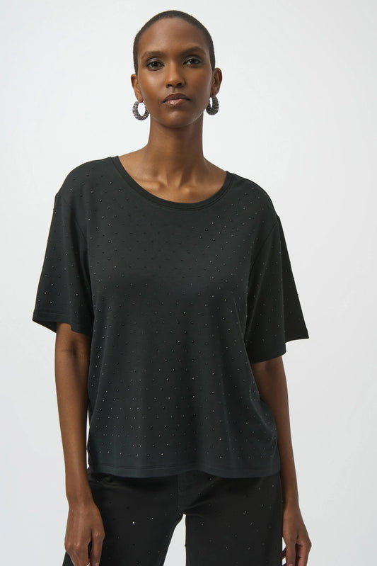 Joseph Ribkoff Knit Scoop Neck T-Shirt with Rhinestones 254968