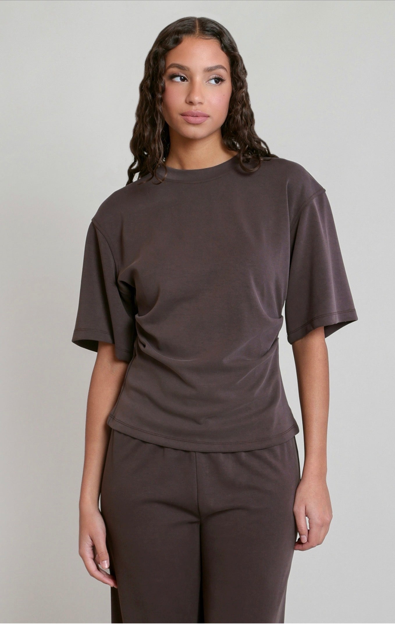 Dex Pleated Waist Top Brown