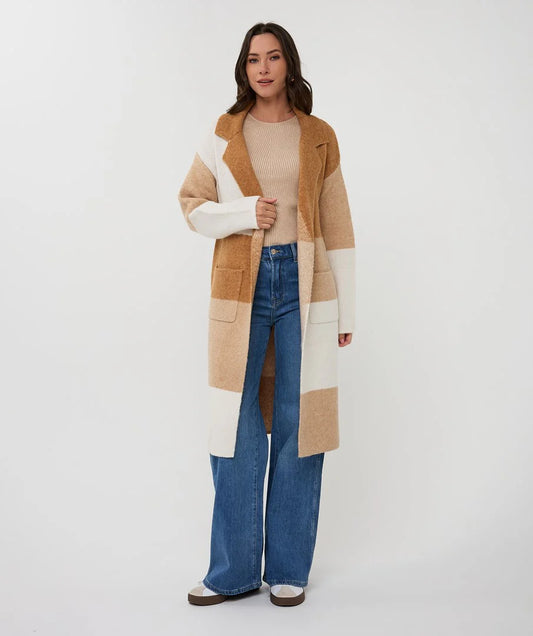 Esqualo Colour Block Long Cardigan Sand