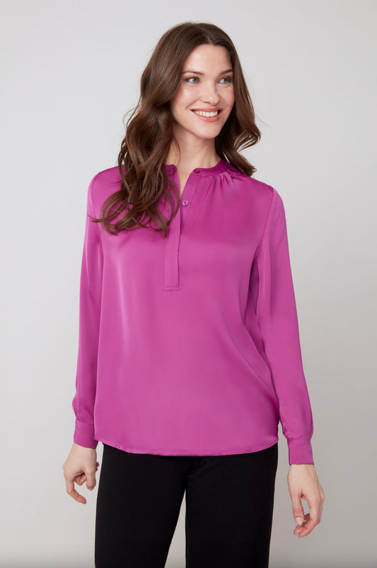 Renuar Button Collar Blouse Plum