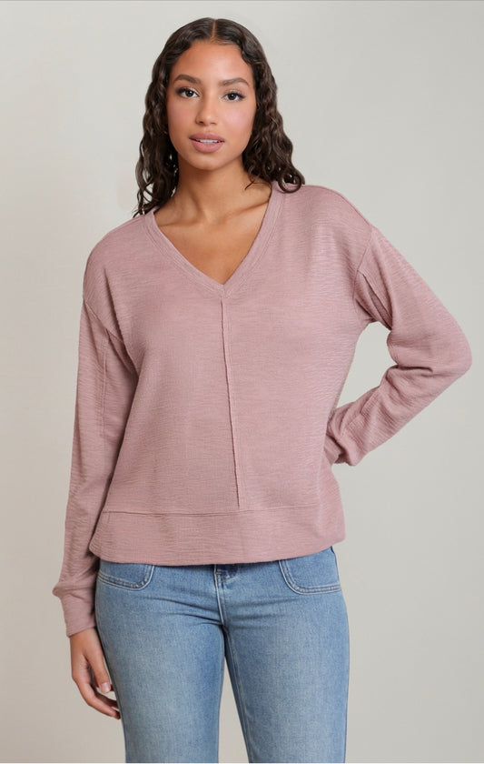 Dex V-Neck Knit Top Dusty Rose