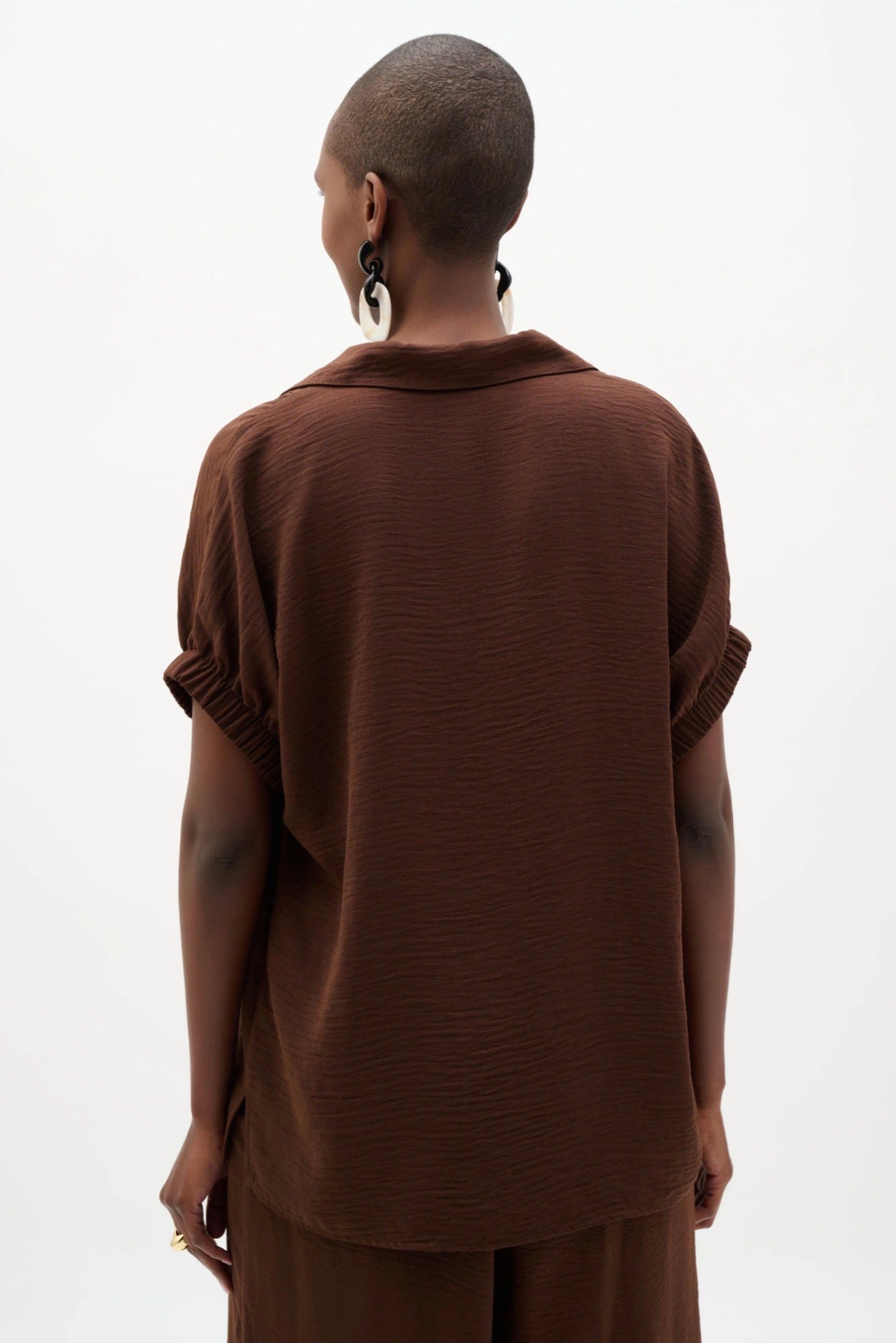 Joseph Ribkoff Woven Gauze Boxy Top With Shirred Sleeves 262078
