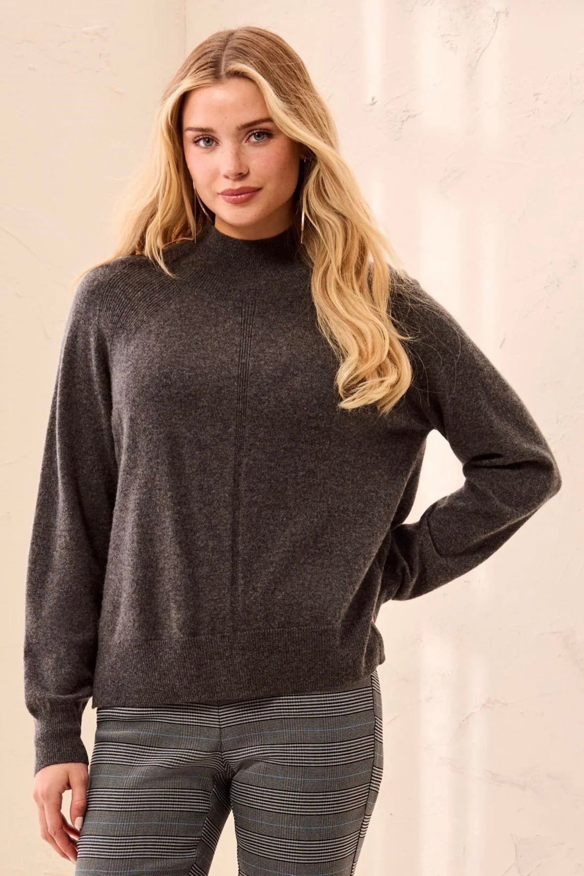 Tribal Cashmere Mock Neck Sweater Charcoal