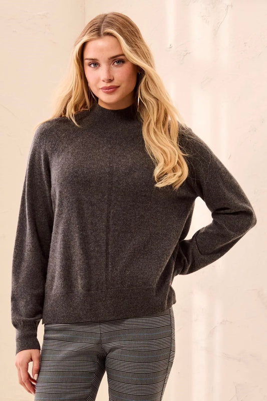 Tribal Cashmere Mock Neck Sweater Charcoal