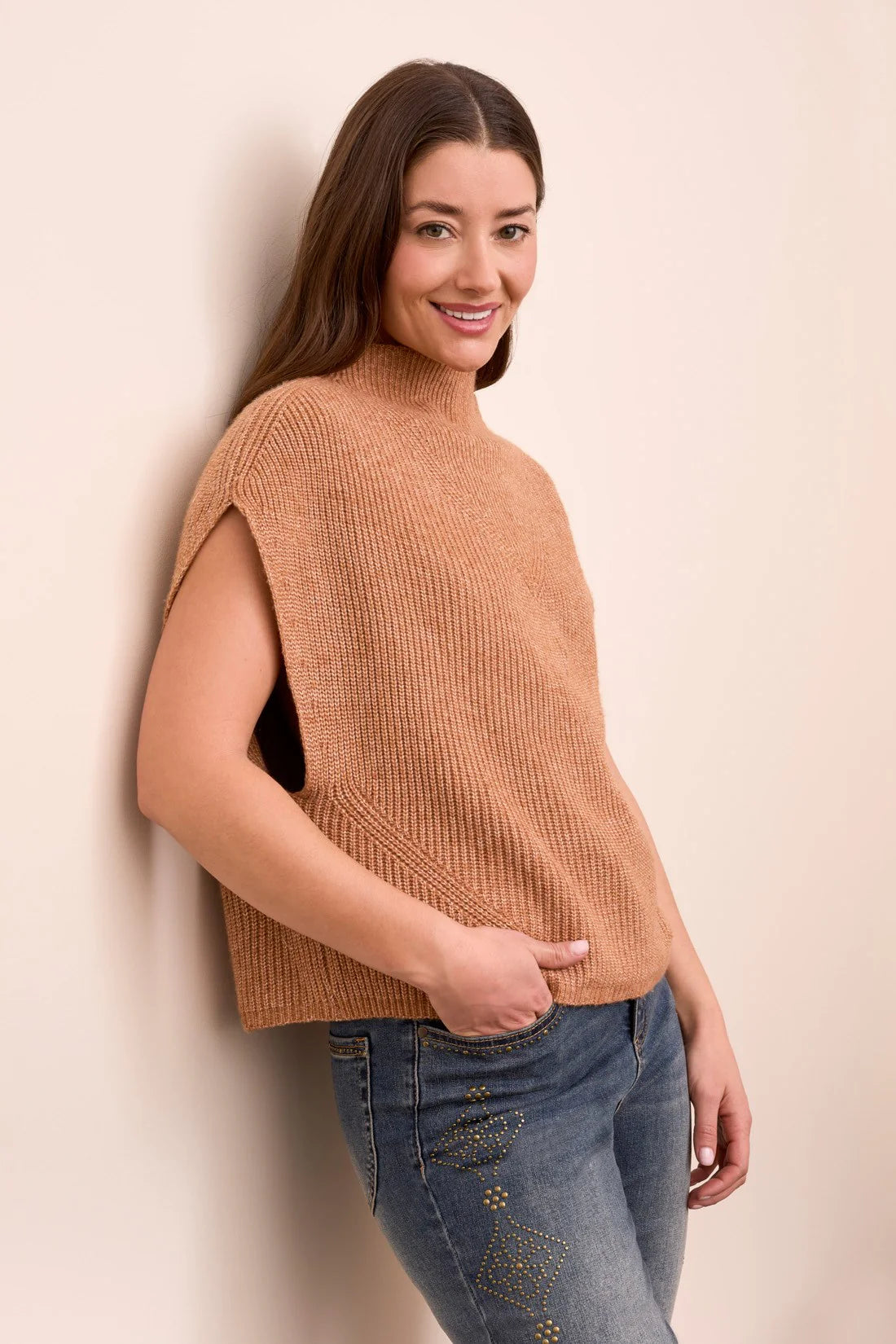 CAP SLEEVE MOCK NECK KNIT TOP