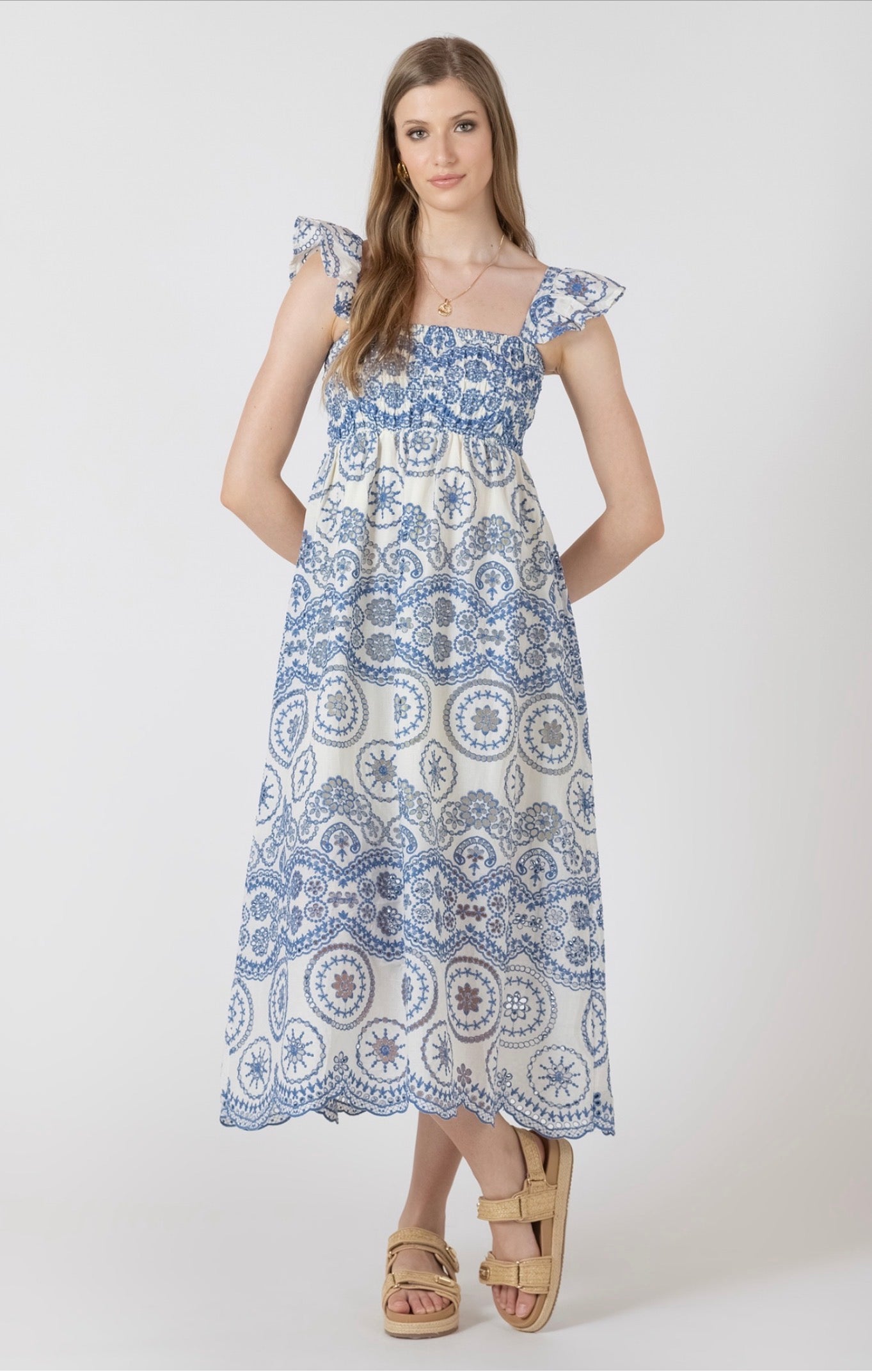 Black Tape Cutout Embroidered Dress