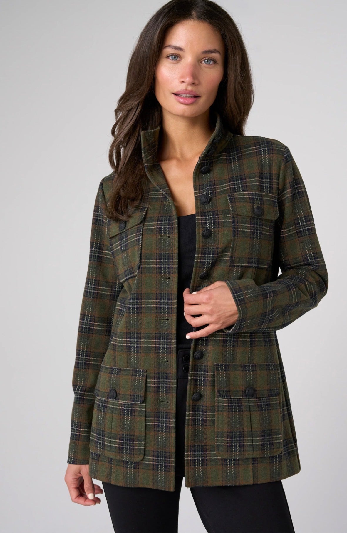 Liverpool Funnel Neck Field Jacket Olive Plaid