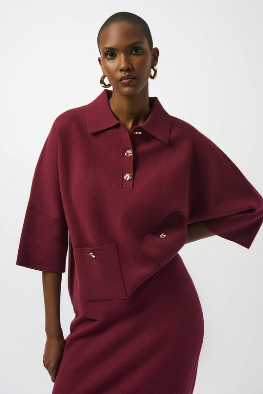 Joseph Ribkoff Sweater Knit Boxy Pullover With Polo Collar 253962