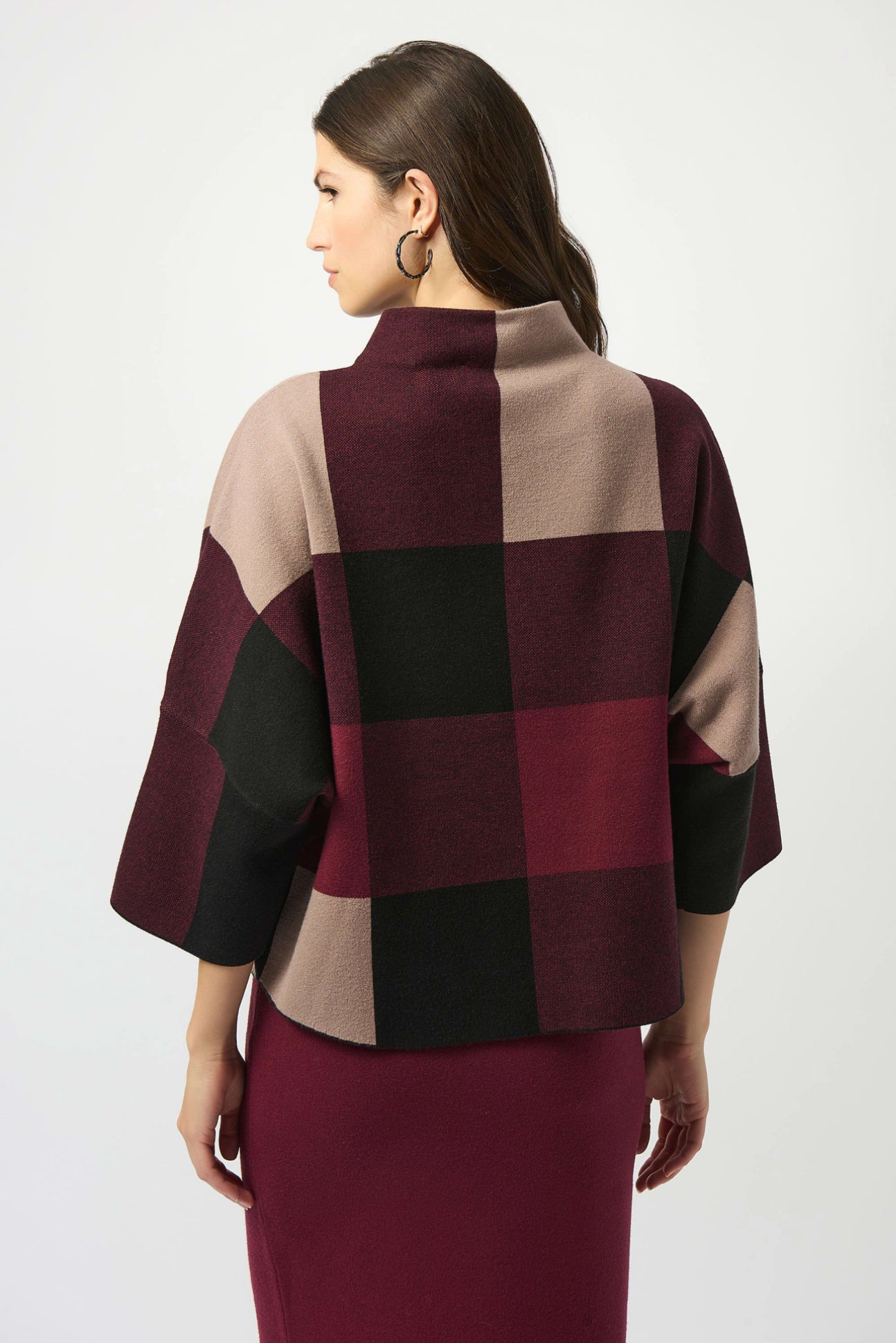 Joseph Ribkoff Plaid Jacquard Sweater Knit Top 243948F25