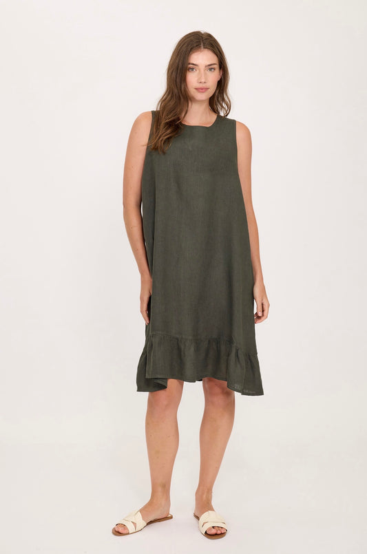 linen olive green dress Kut Olive Green Bowie Button Down Linen Dress