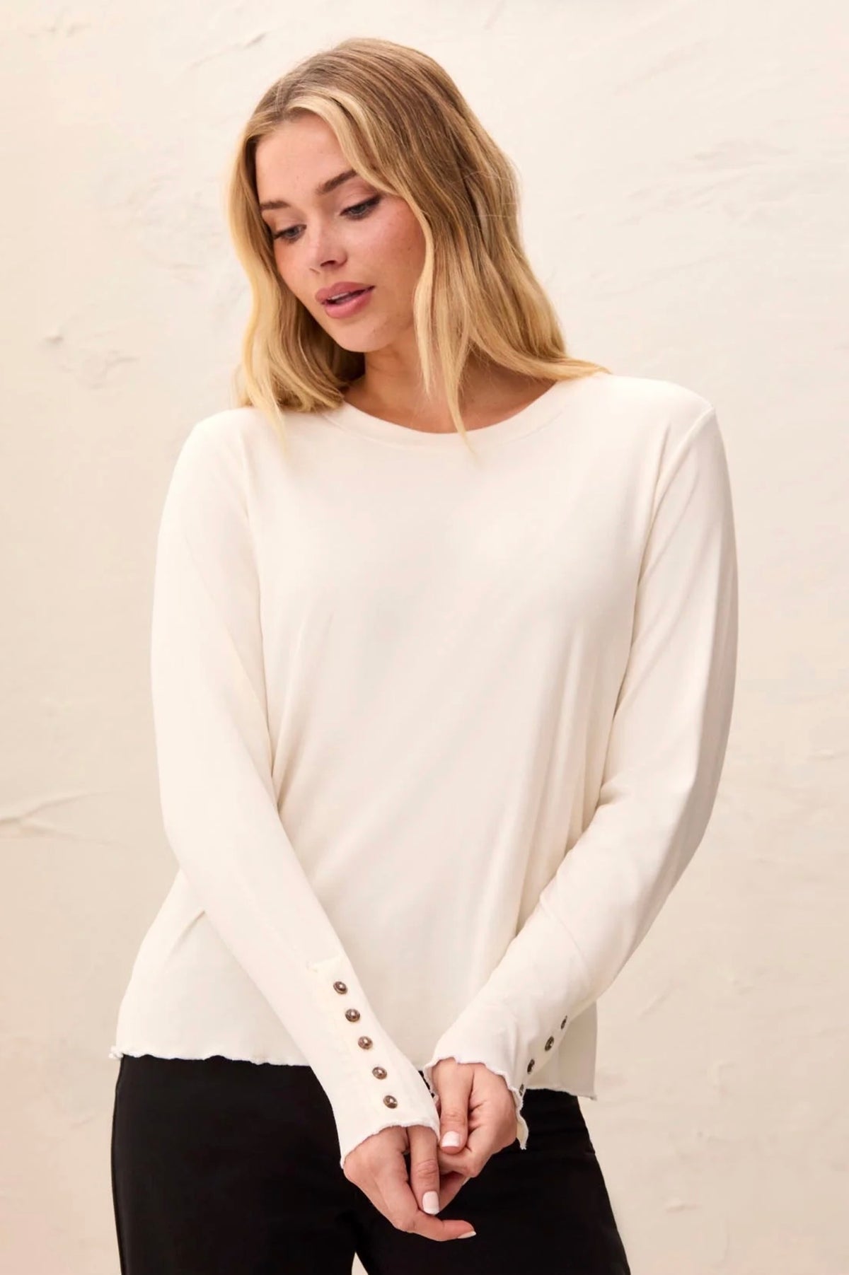Tribal Button Cuff Ruffle Hem Top Moonstone