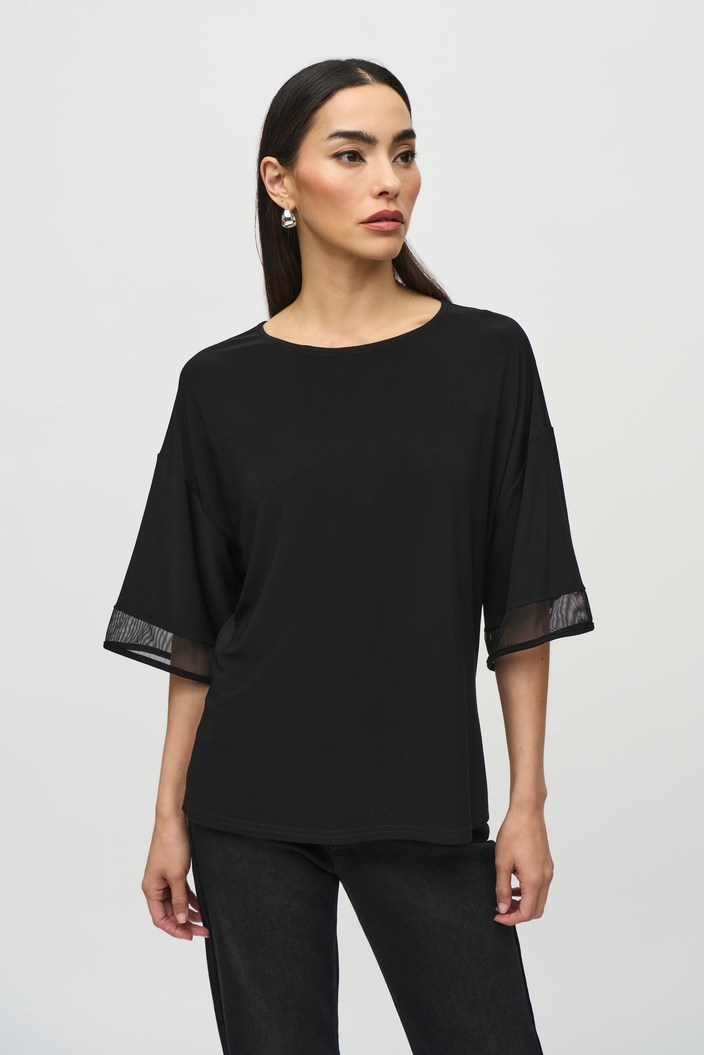 Silky Knit And Mesh Boxy Top
244109