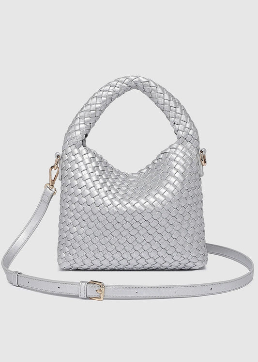 Louenhide Gabby Mini Woven Crossbody Bag Silver