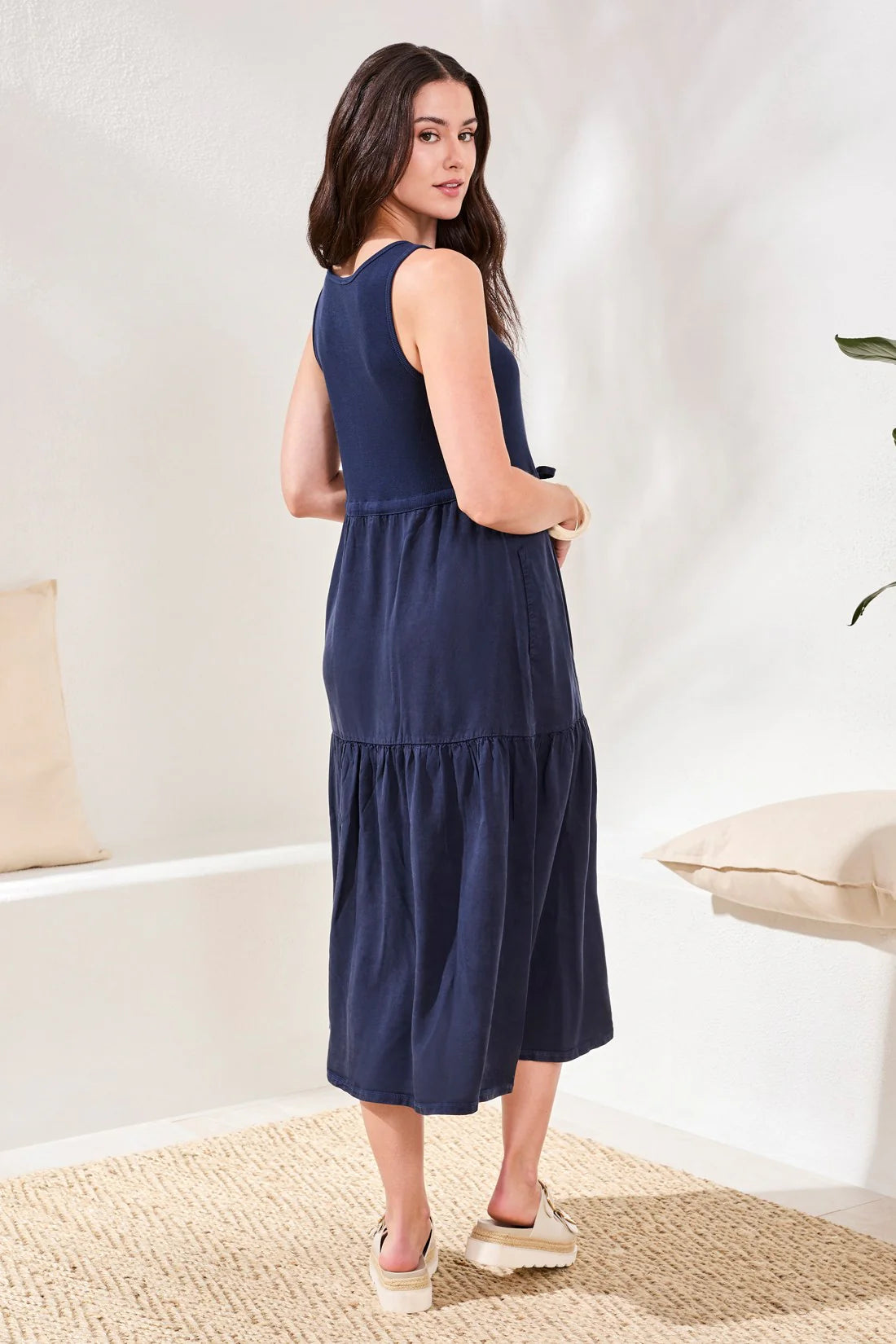 Tribal Tiered Tie Waist Maxi Dress Nautical