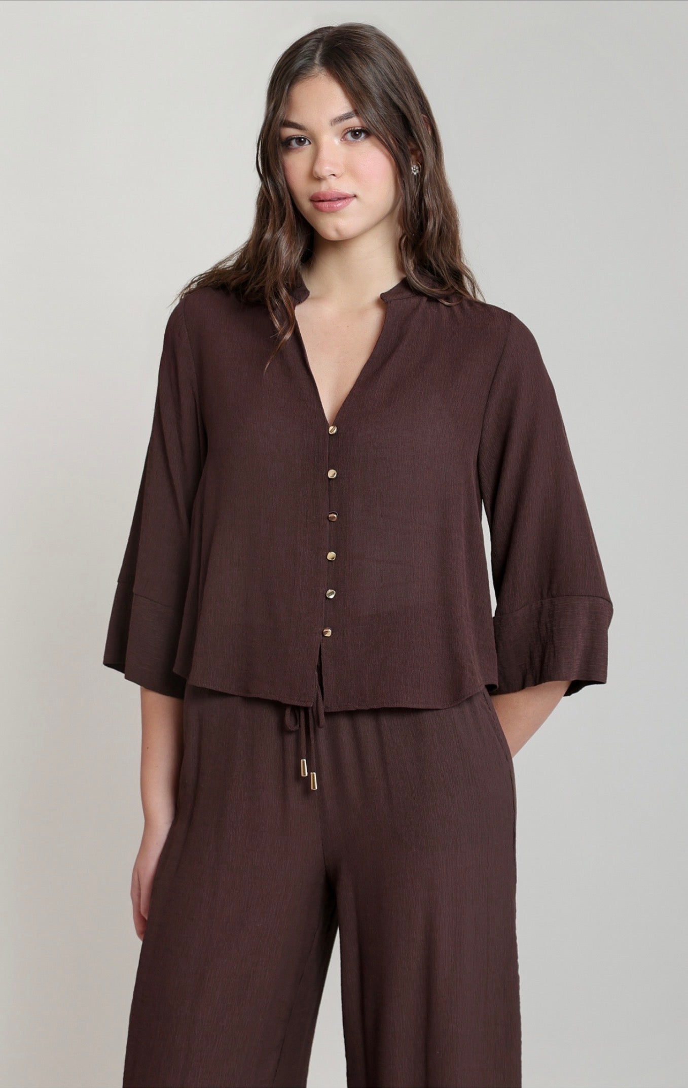 Dex Wide Sleeve Blouse Chocolate