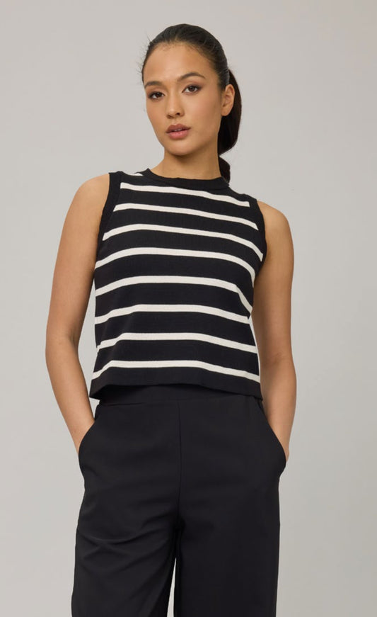 Pistache Striped Knit Vest Black