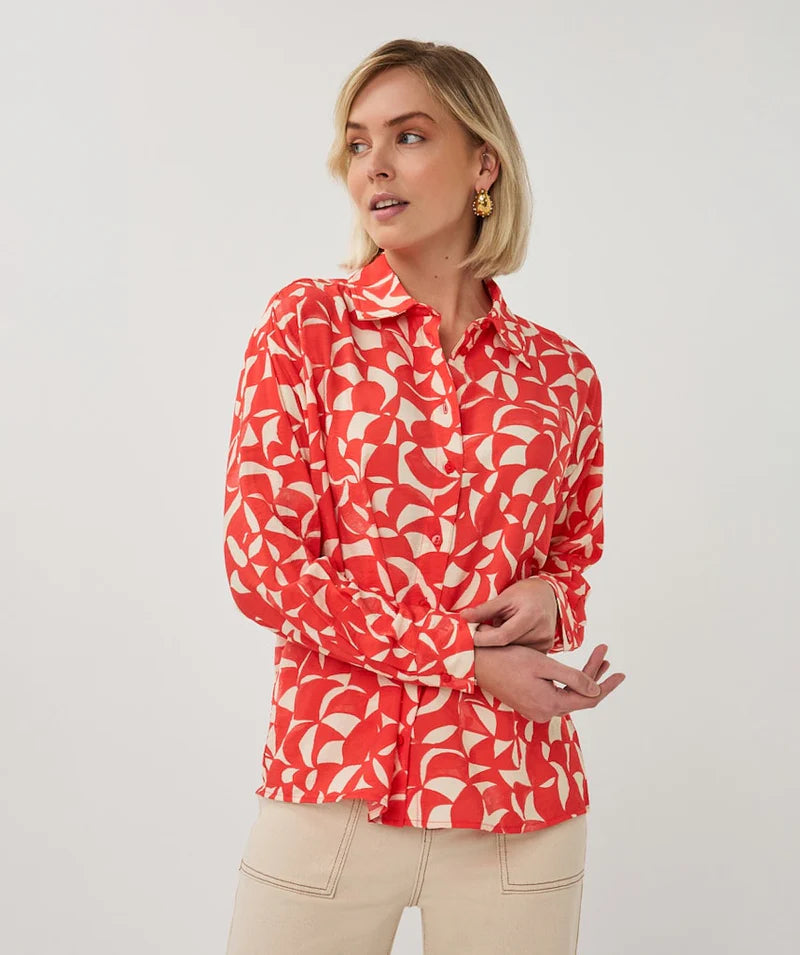 Esqualo Button Up Printed Blouse Red