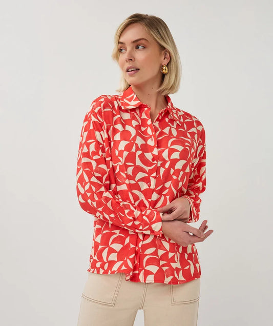 Esqualo Button Up Printed Blouse Red