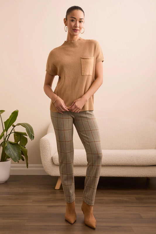 Tribal Mock Neck Cap Sleeve Top Latte