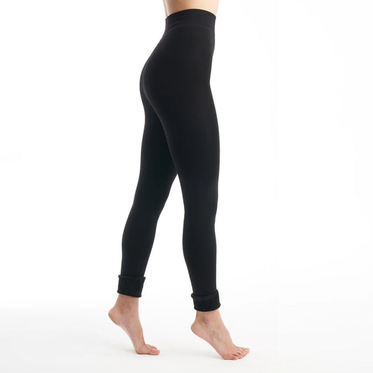 Lemon Faux Fur Lined Leggings Black