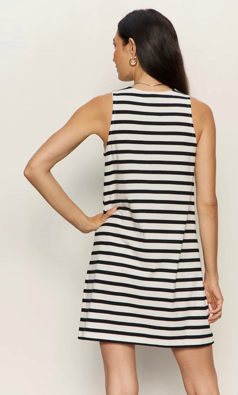 ON THE YACHT SHIFT DRESS CHALK AND BLACK STRIPE