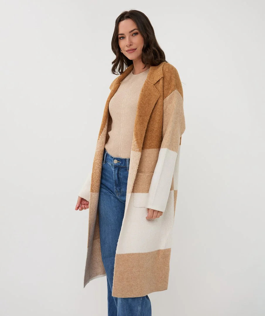 Esqualo Colour Block Long Cardigan Sand