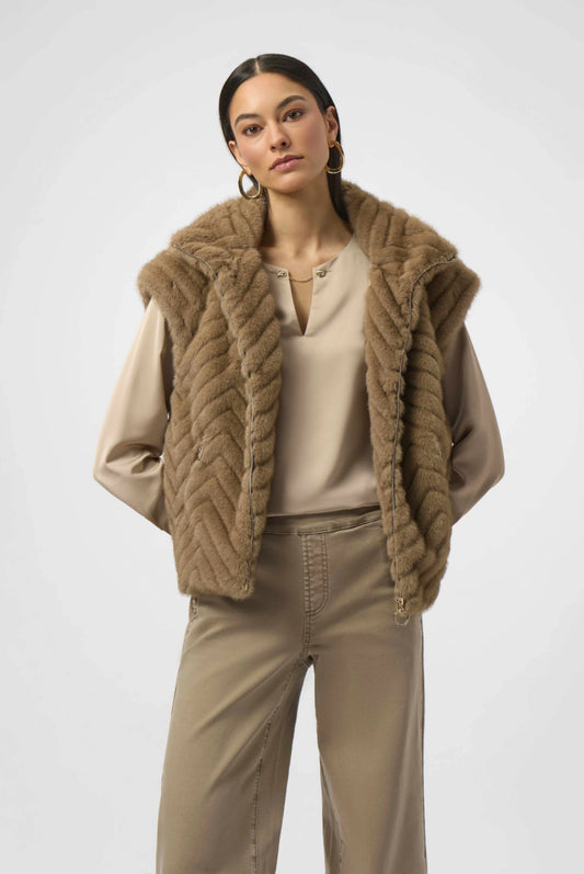 Joseph Ribkoff Chevron Faux Fur Mock Neck Vest 254906