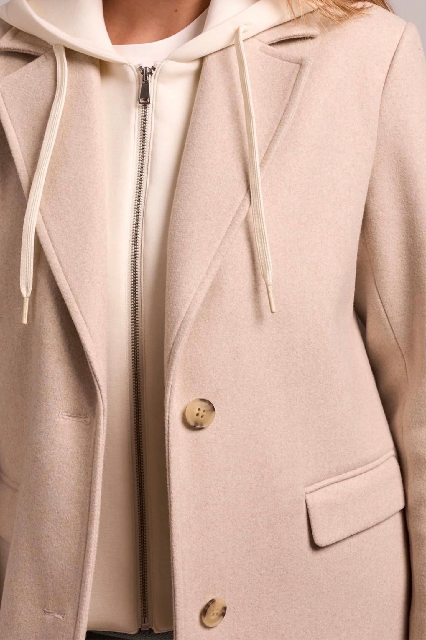 Tribal Soft Knit Removable Hood Coat Oatmeal