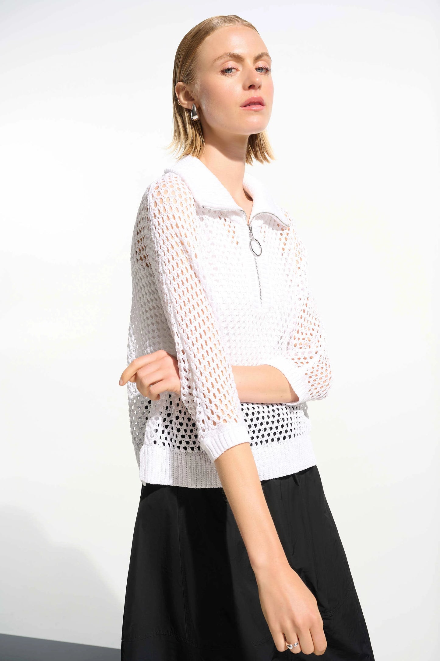 Joseph Ribkoff Vicscose Blend Boxy Sweater Knit With Zipped Neckline 261634