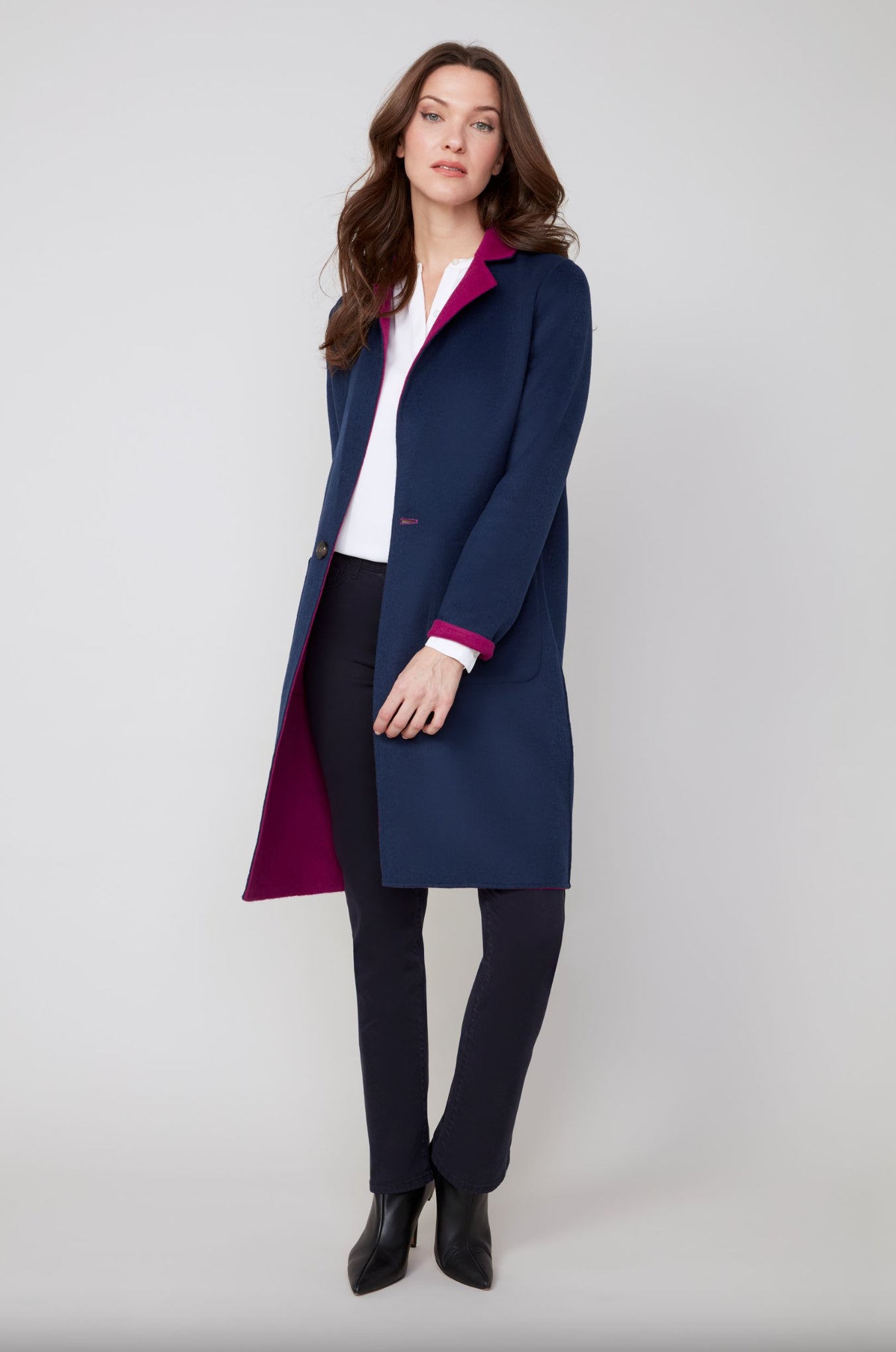 Renuar Reversible Long Wool Coat Mulberry/Navy