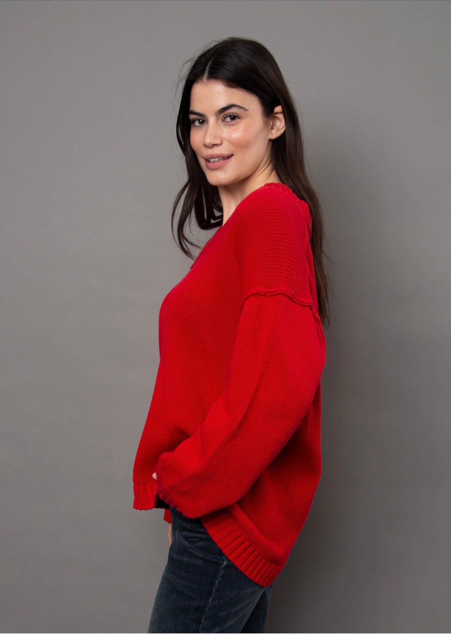 RD Style Isobel V-Neck Pullover Sweater Red