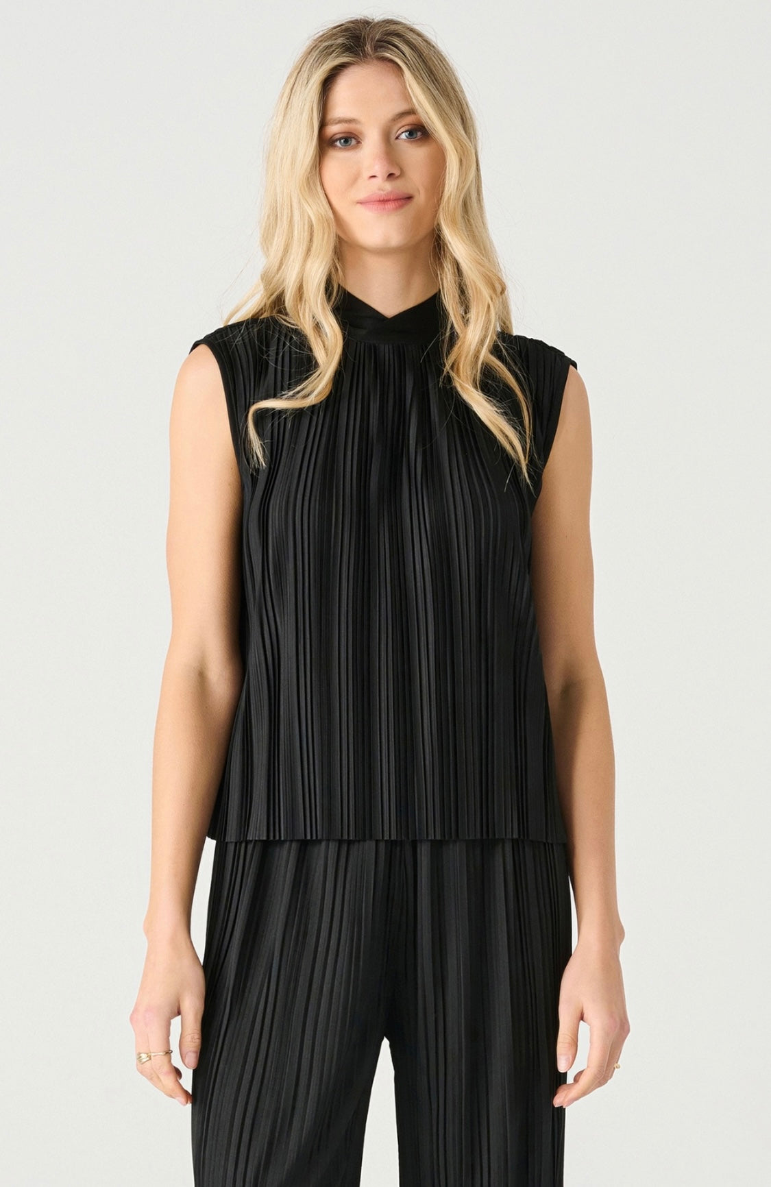 Mockneck Pleated Top