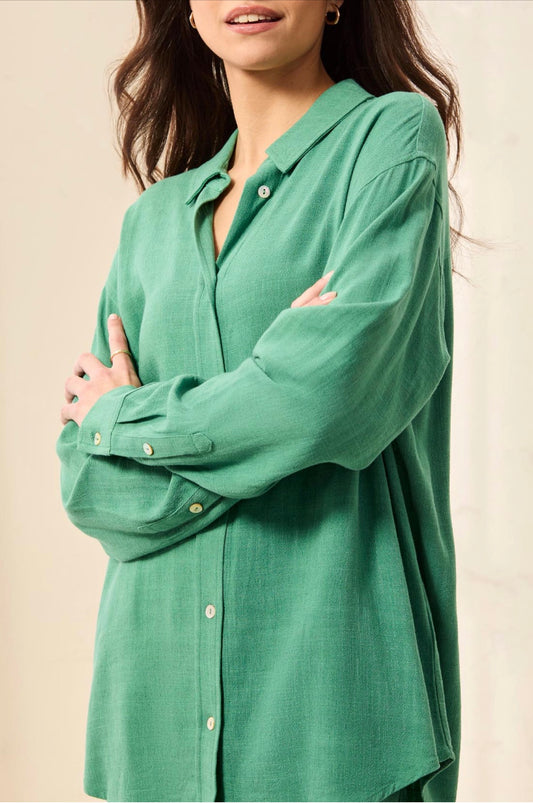 Tribal Button Up Back Placket Shirt Grass