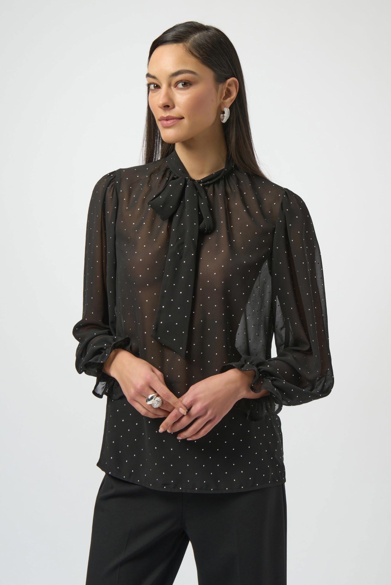 Joseph Ribkoff Dew Drop Chiffon Tie Neck Top 254200