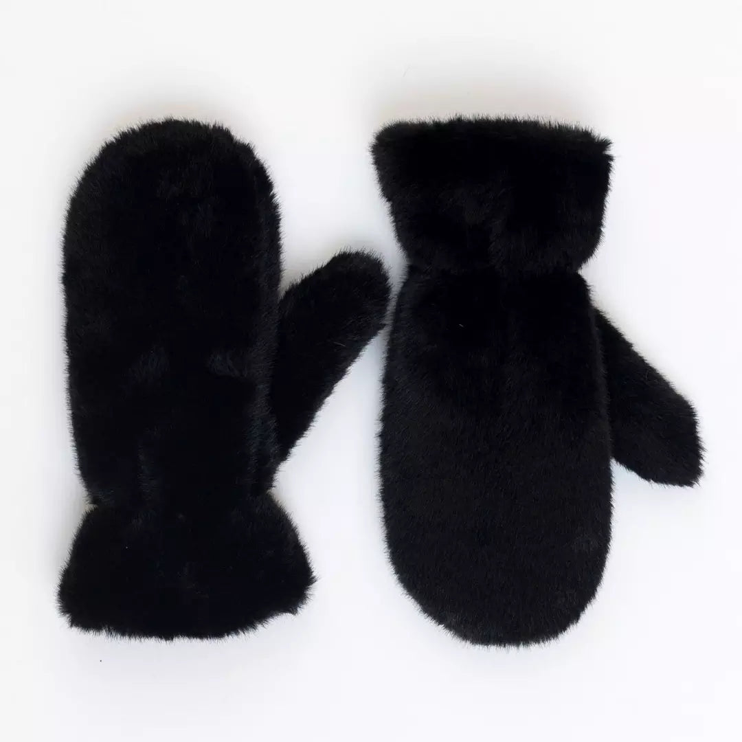 Lyla & Luxe Faux Fur Mittens Black
