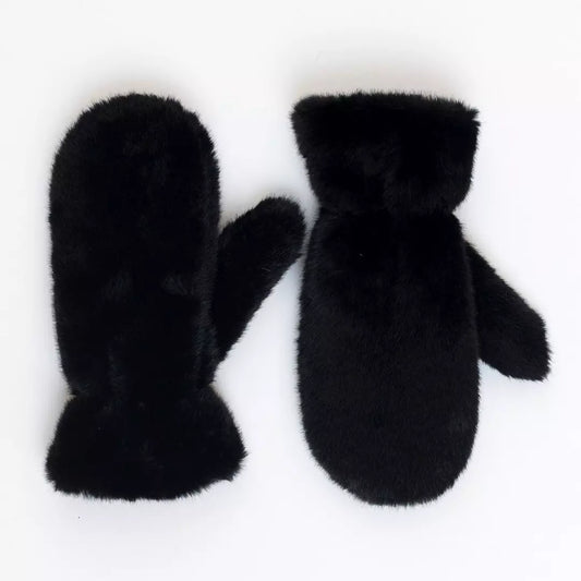 Lyla & Luxe Faux Fur Mittens Black